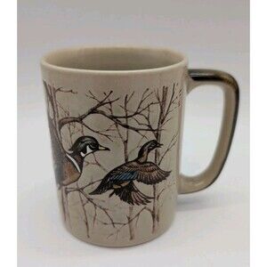 OTAGIRI Wood DUCKS Coffee Mug Pottery Embossed Design Cup Waterfowl 12 Oz
